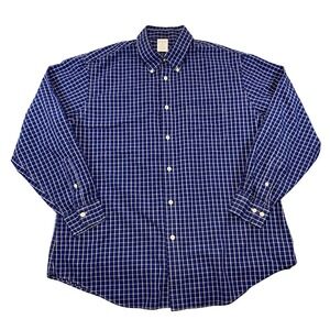 Brooks Brothers 1818 Regent Fit Blue White Grid Check Cotton Shirt Mens XL